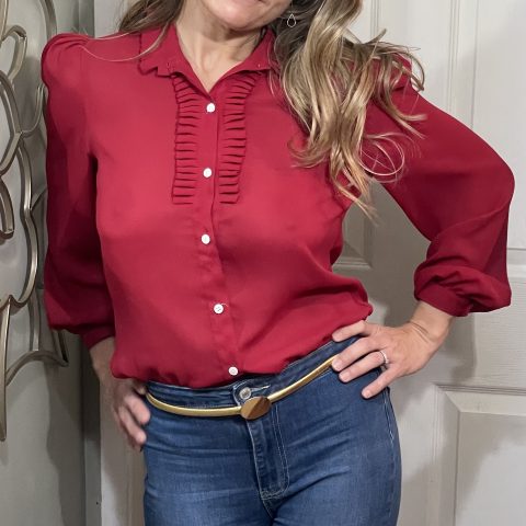 Vintage Red Ruffled Blouse