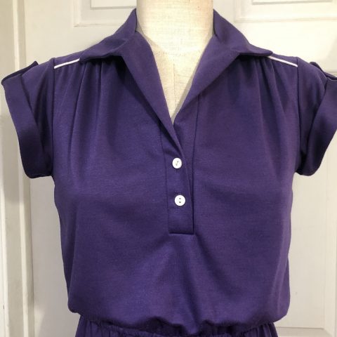 Retro Purple Cotton Shirt Dress