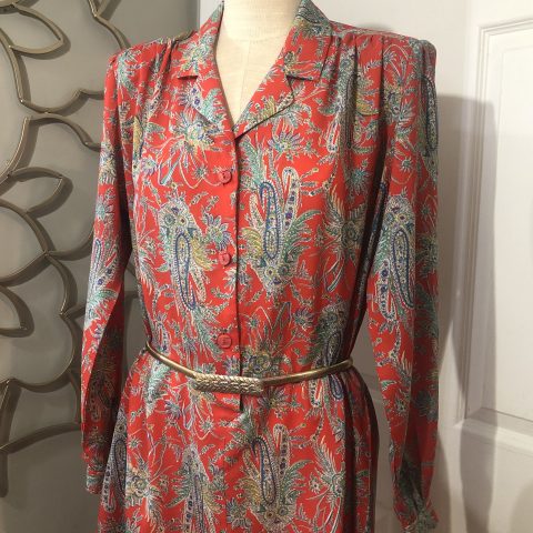 Vintage Paisley Printed Shirt Dress